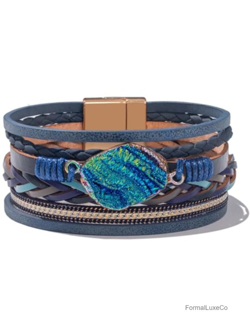 Leather Bangle Bracelet Set Resin Stone Wrap Cuff Magnetic Clasp